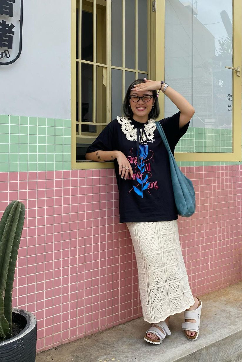 Rok Rajut Chrocet Tillburg dikenakan oleh Jeniffer