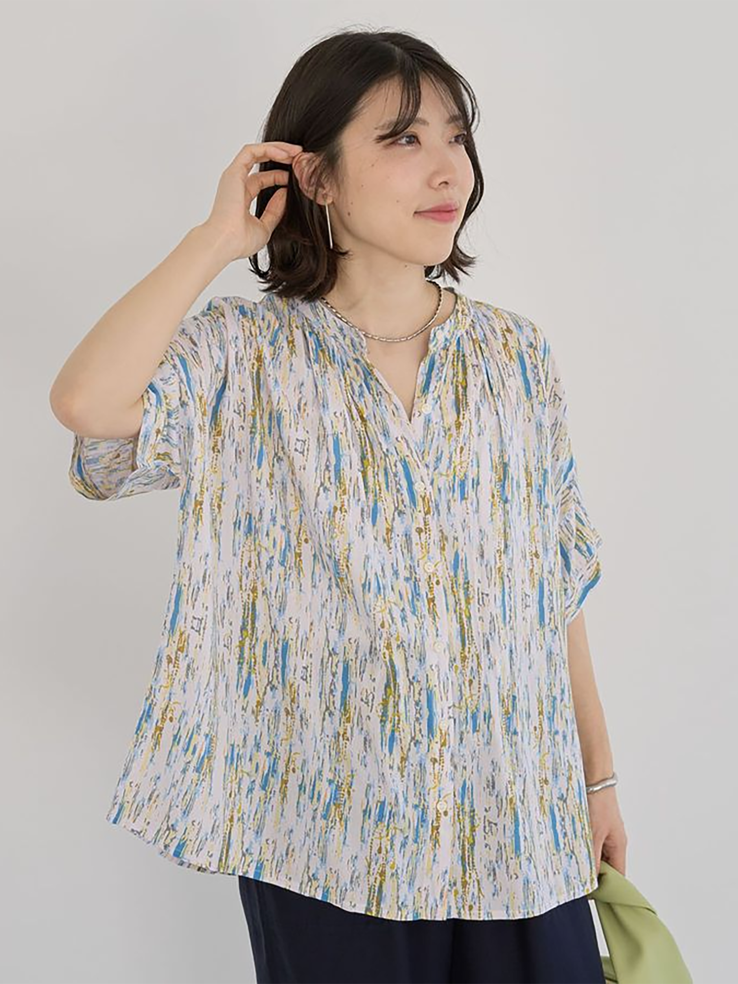 Ume Pattern Blouse - Check - Green Parks