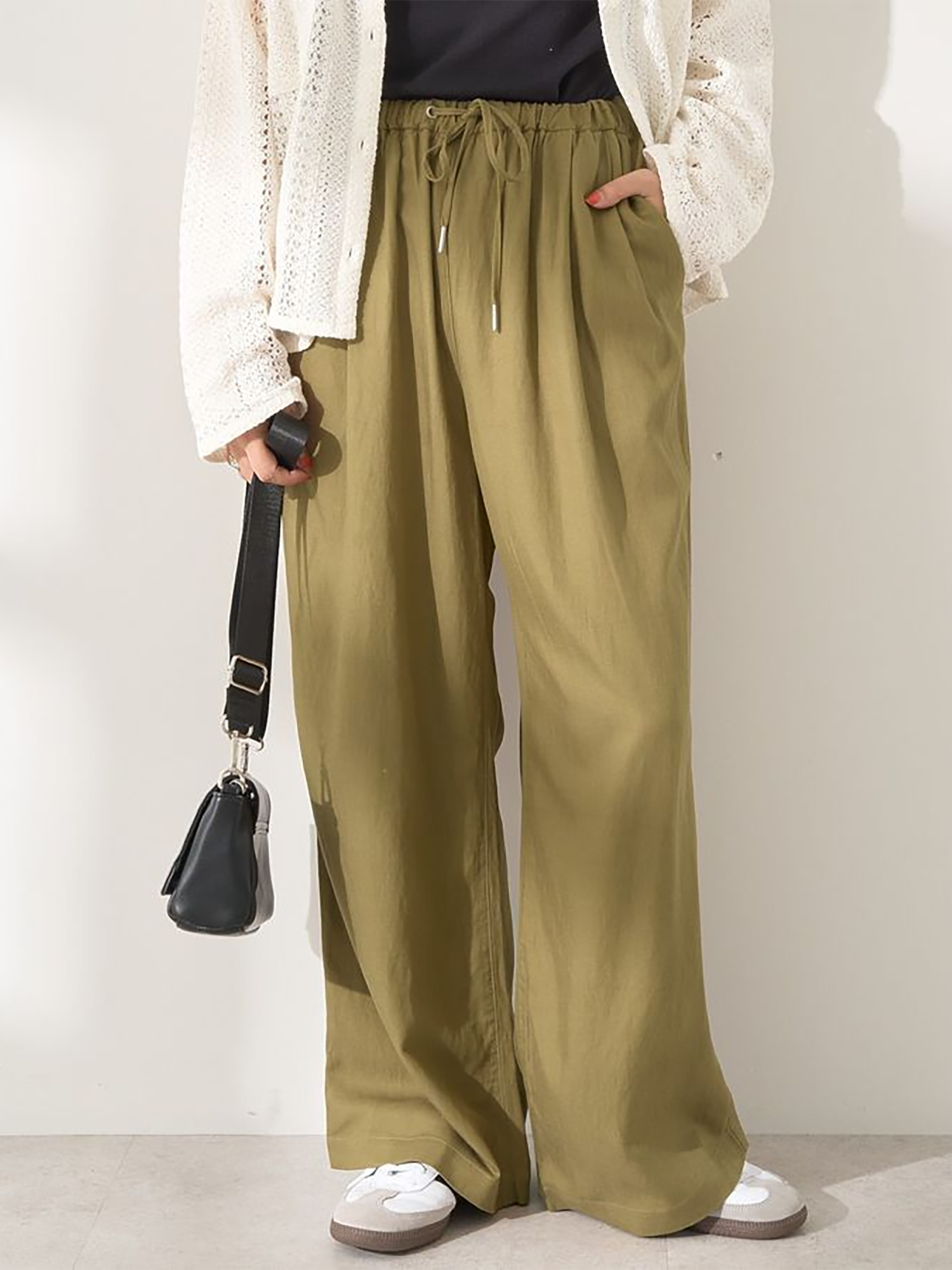 Nire Linen Wide Pants - Black - American Holic