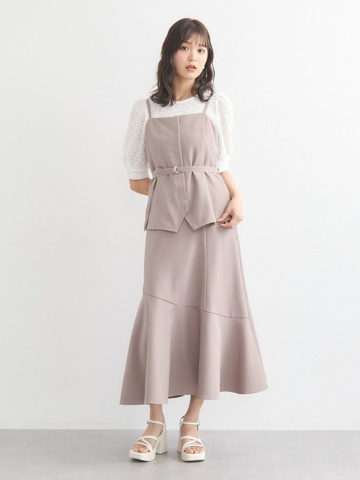 Bobo Tokyo Earth Music & Ecology Hinageshi Bustier Docking Dress Beige Dress Wanita