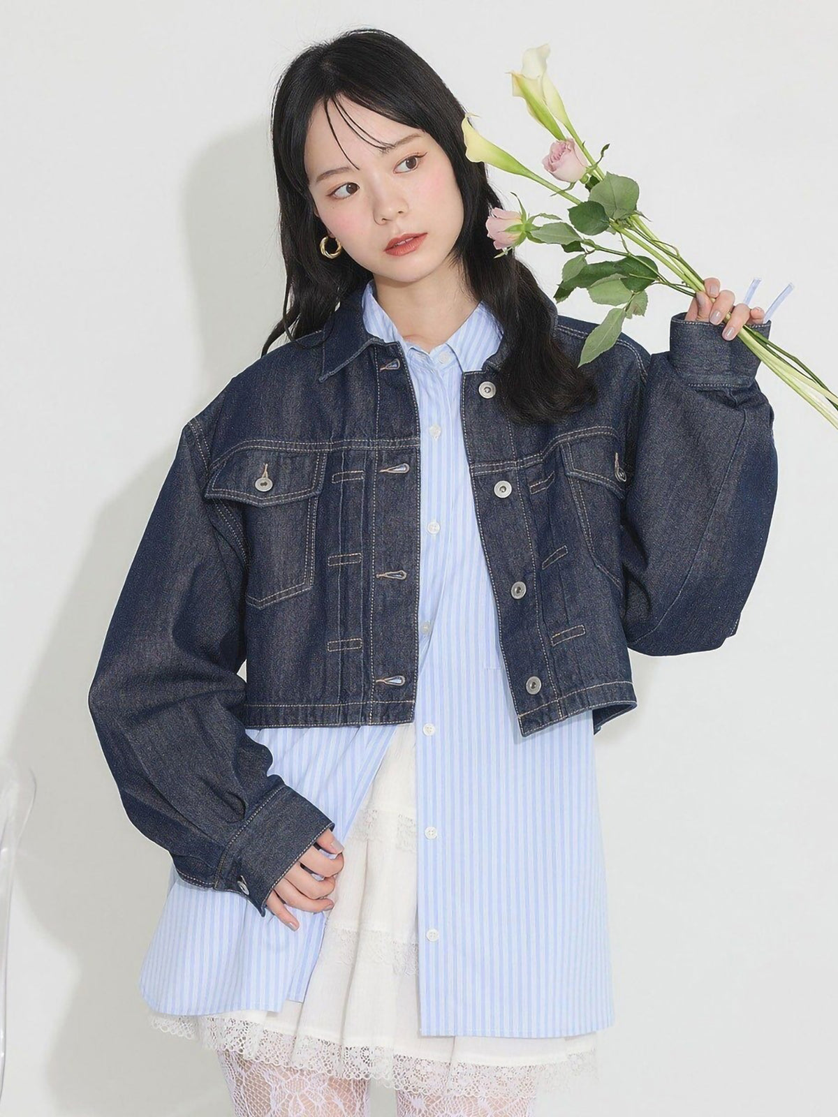 Bobo Tokyo Earth Music & Ecology Nika Short Denim Jacket Indigo Jaket Jeans Wanita