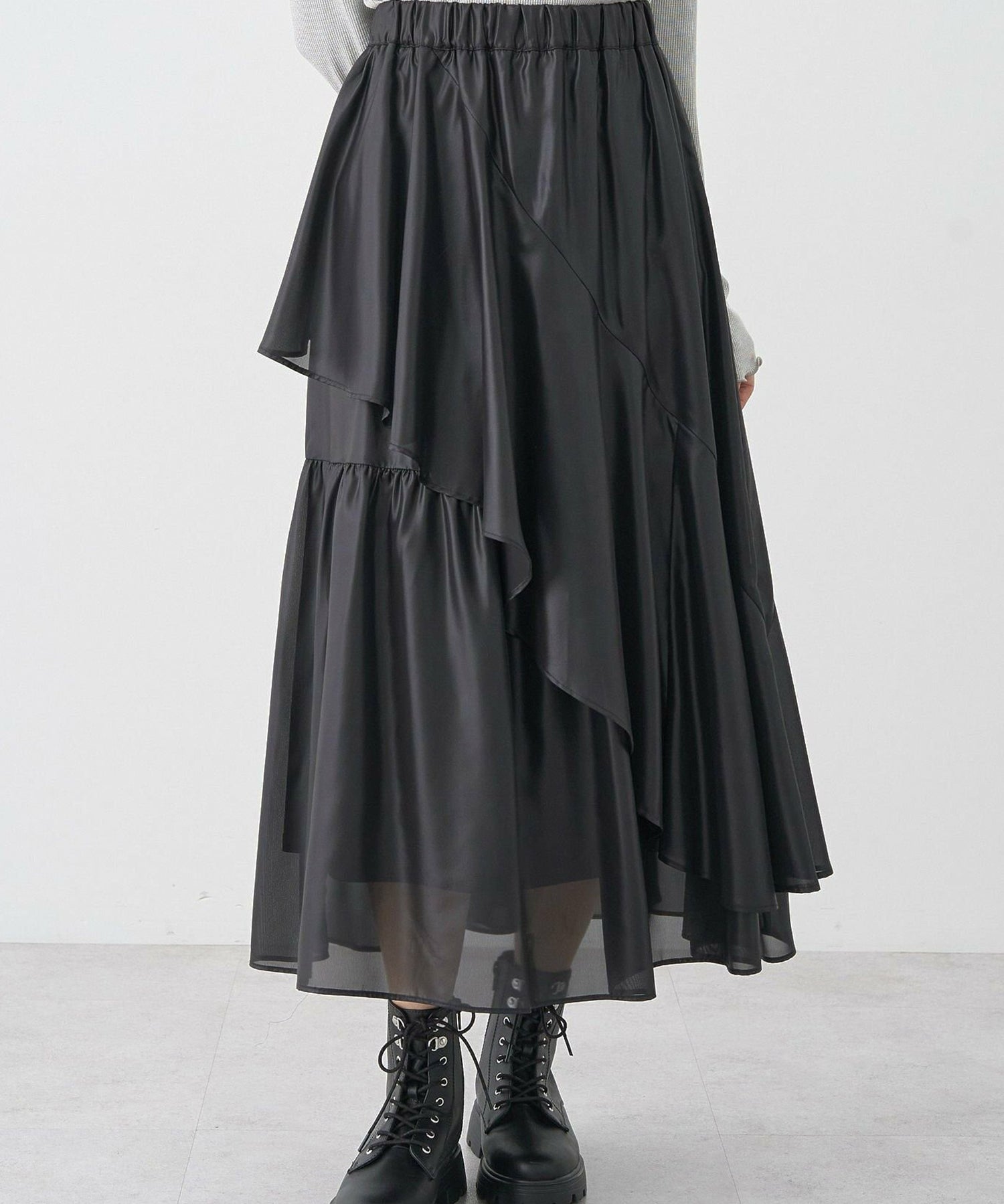 Himari Shiny Ruffle Skirt - Black - Earth Music & Ecology