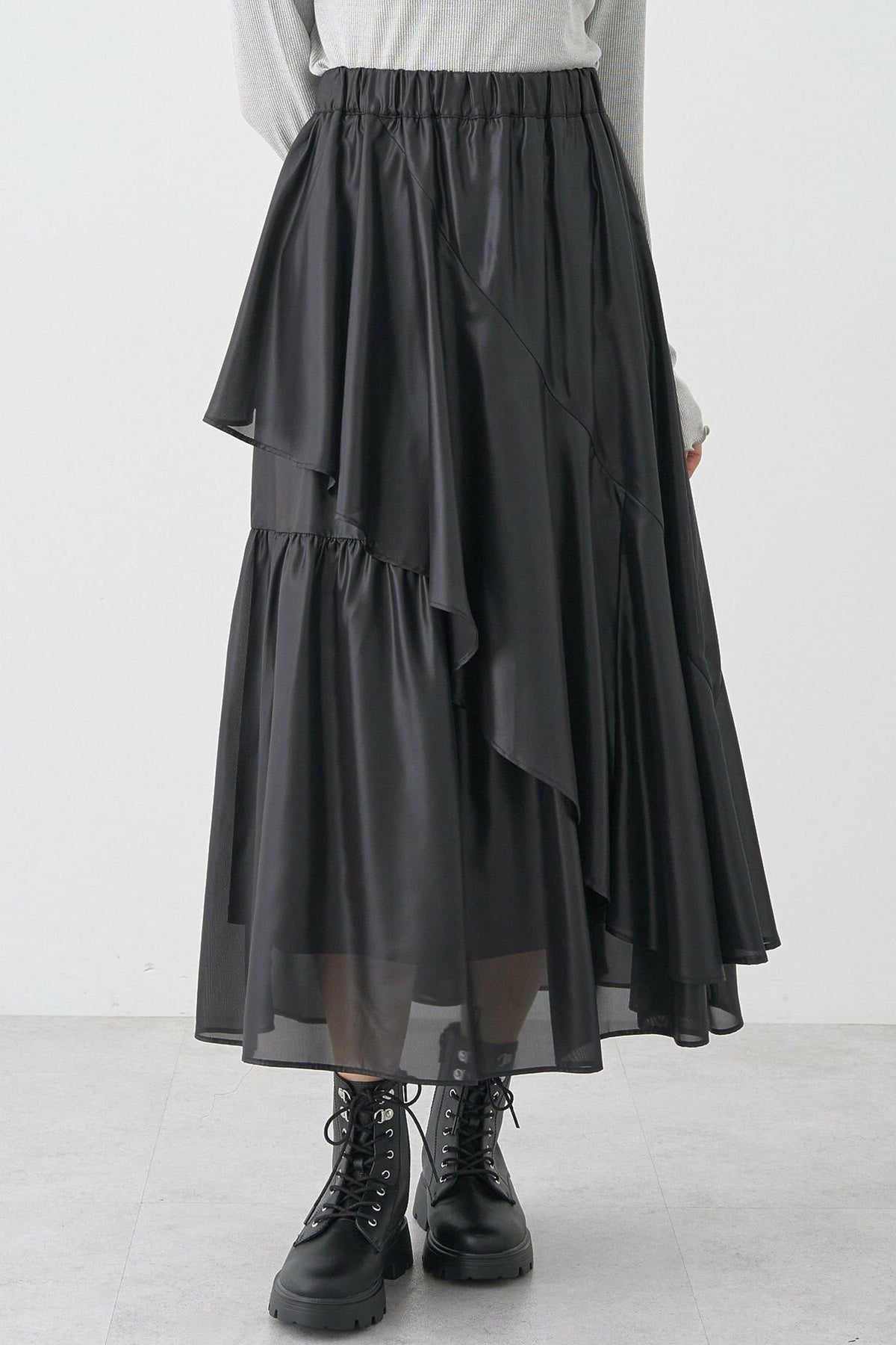 Himari Shiny Ruffle Skirt - Black - Earth Music & Ecology