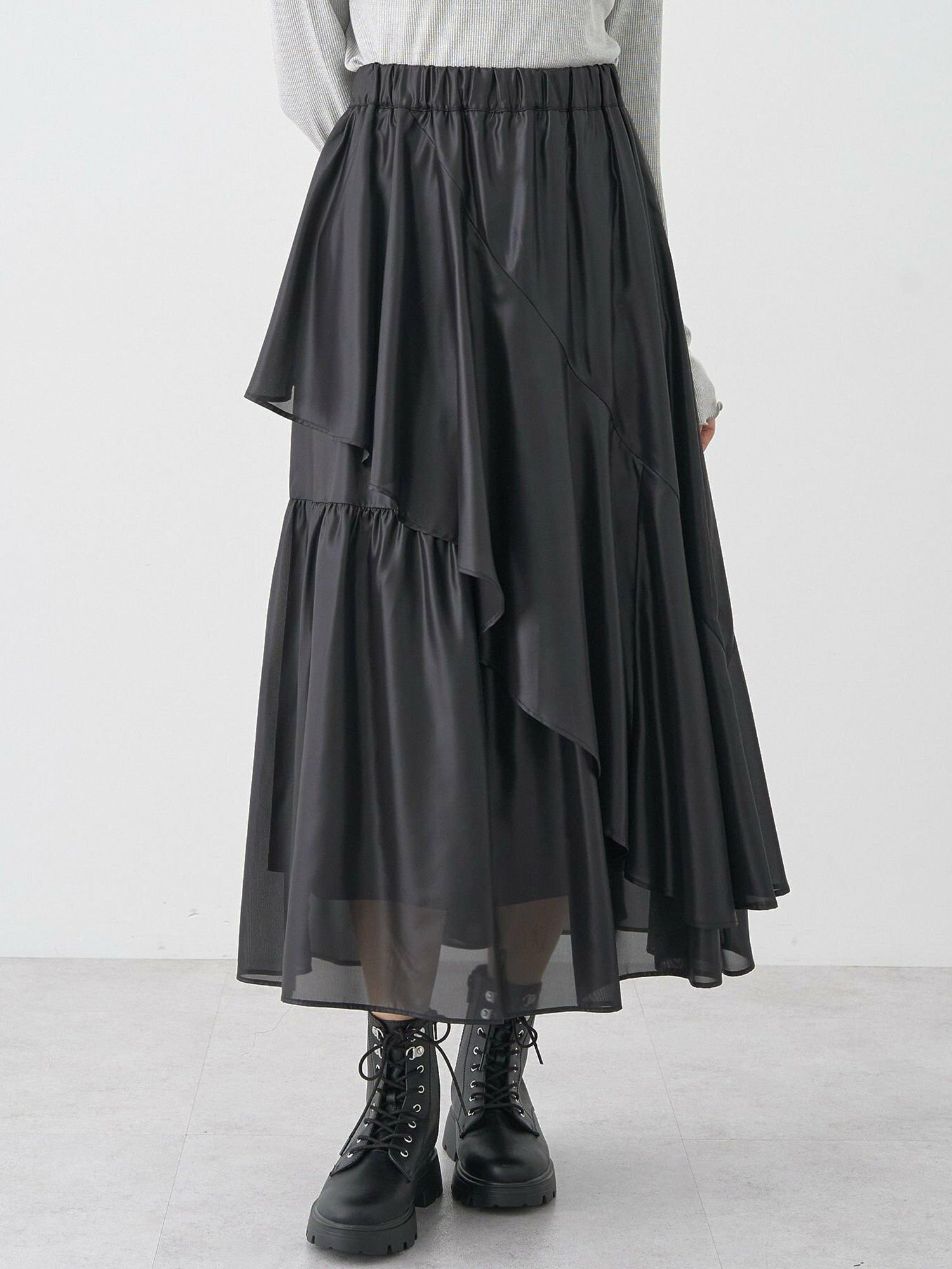 Himari Shiny Ruffle Skirt - Black - Earth Music & Ecology
