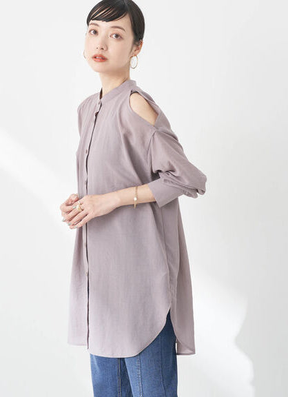 Model Kemaja Wanita Modern Sutairu Shoulder Slit Shirt