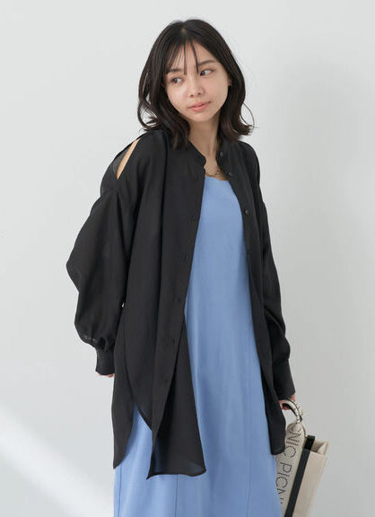Model Kemaja Wanita Modern Sutairu Shoulder Slit Shirt