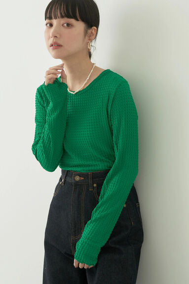 Model baju atasan wanita Avege Sheer Crew Neck Pullover Bobo Tokyo