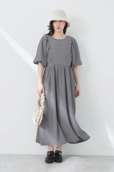 Model Dress Lengan Balon Lala Volume Sleeve Check - Bobo Tokyo