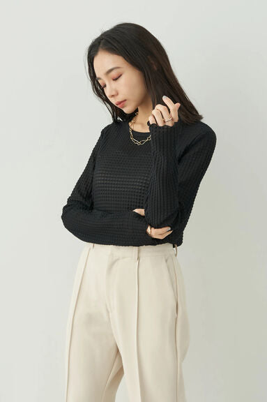 Model baju atasan wanita Avege Sheer Crew Neck Pullover Bobo Tokyo