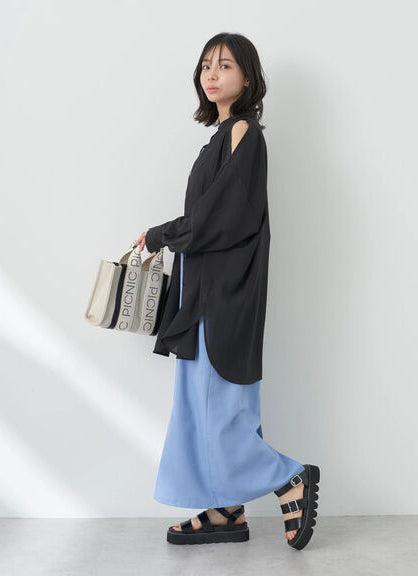 Model Kemaja Wanita Modern Sutairu Shoulder Slit Shirt