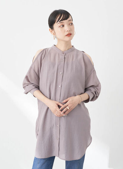 Model Kemaja Wanita Modern Sutairu Shoulder Slit Shirt