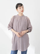 Model Kemaja Wanita Modern Sutairu Shoulder Slit Shirt