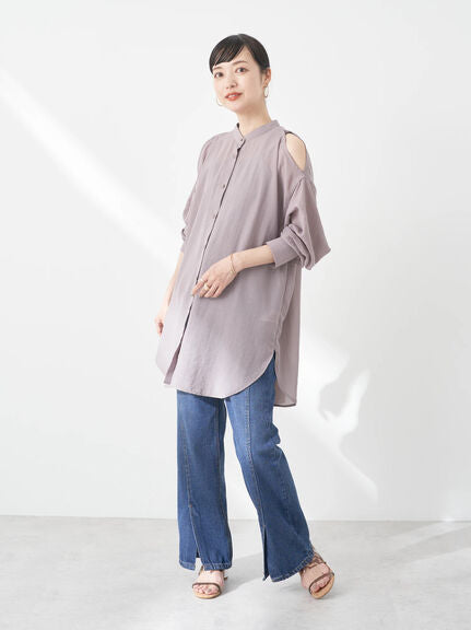 Model Kemaja Wanita Modern Sutairu Shoulder Slit Shirt