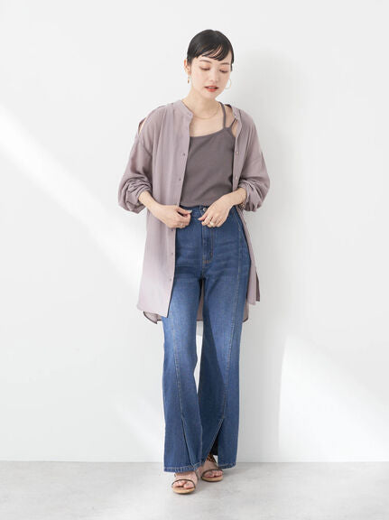 Model Kemaja Wanita Modern Sutairu Shoulder Slit Shirt