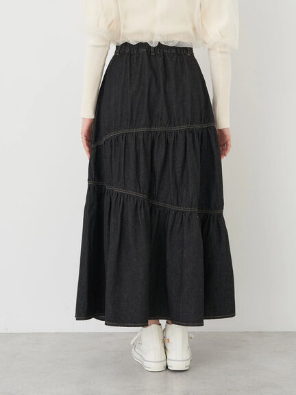 Fuyuka Denim Asymmetric Tiered Skirt - Earth, Music & Ecology