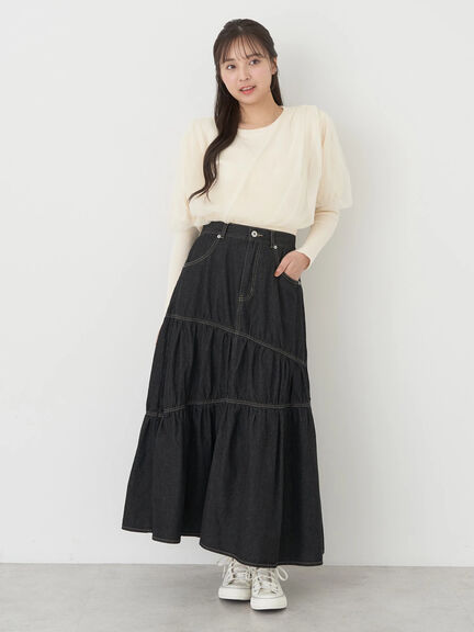 Fuyuka Denim Asymmetric Tiered Skirt - Earth, Music & Ecology