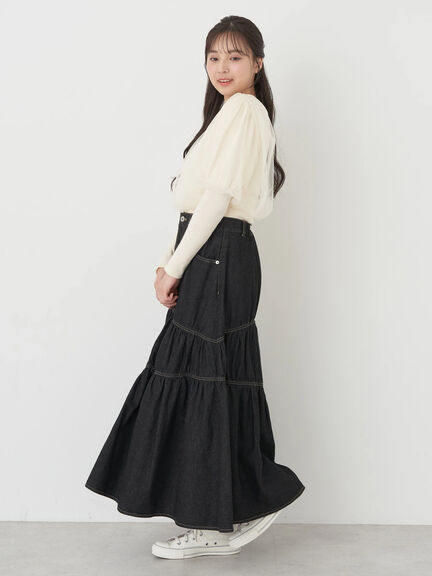 Fuyuka Denim Asymmetric Tiered Skirt - Earth, Music & Ecology