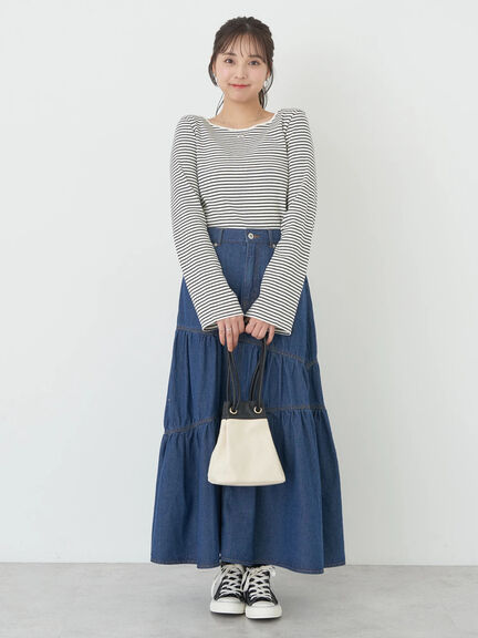 Fuyuka Denim Asymmetric Tiered Skirt - Earth, Music & Ecology