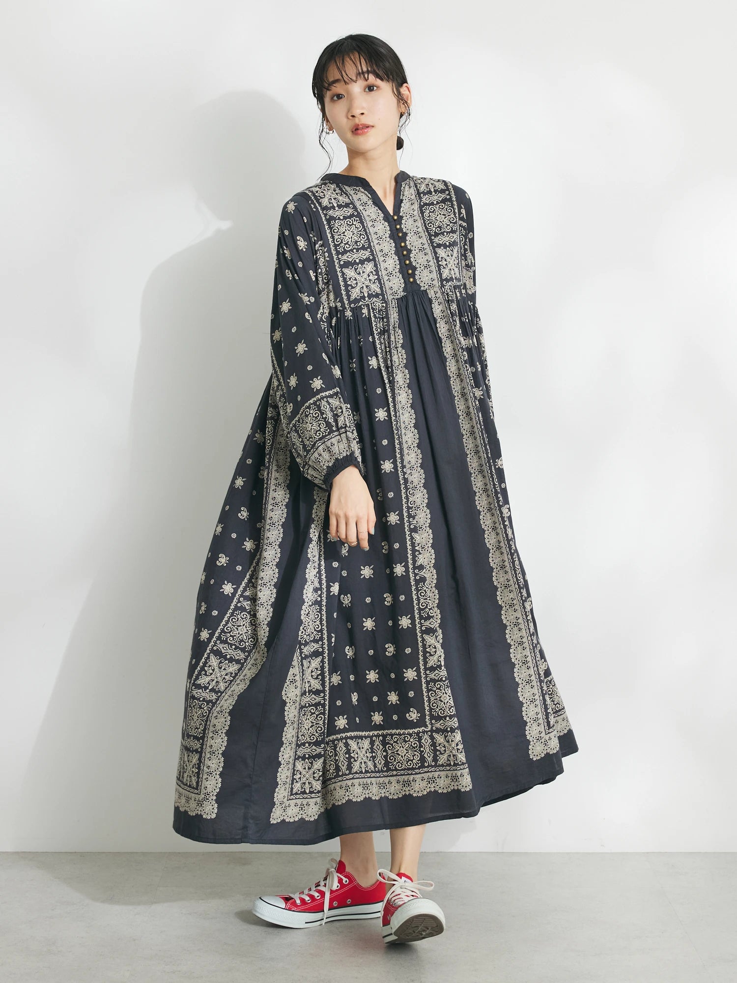 Renjiro Pattern Dress - Charcoal Gray - Craft Standard Boutique