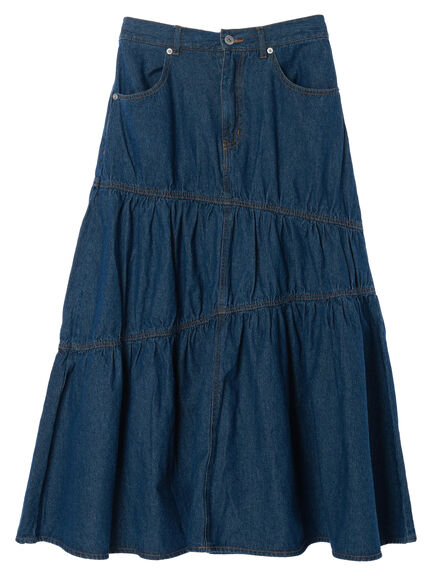 Fuyuka Denim Asymmetric Tiered Skirt - Earth, Music & Ecology