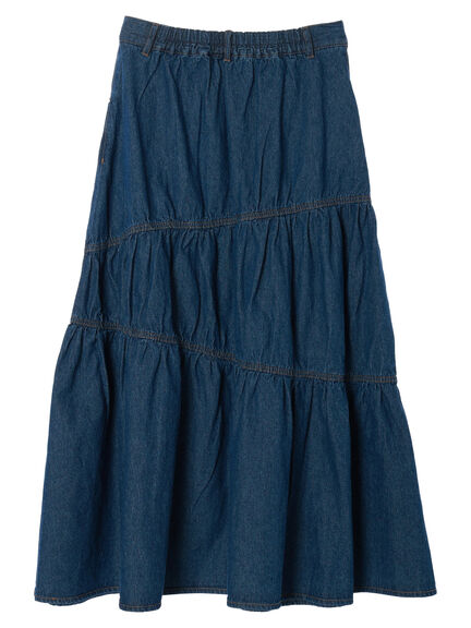 Fuyuka Denim Asymmetric Tiered Skirt - Earth, Music & Ecology