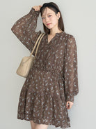 Asuka Flower Willow Tiered Mini Dress - BLACK - Earth Music & Ecology