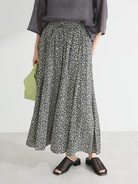 Oshibe Pattern Wide Pants - Flower - Green Parks