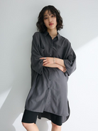 Kasumisou Midi Shirt Dress - Charcoal Gray - Green Parks
