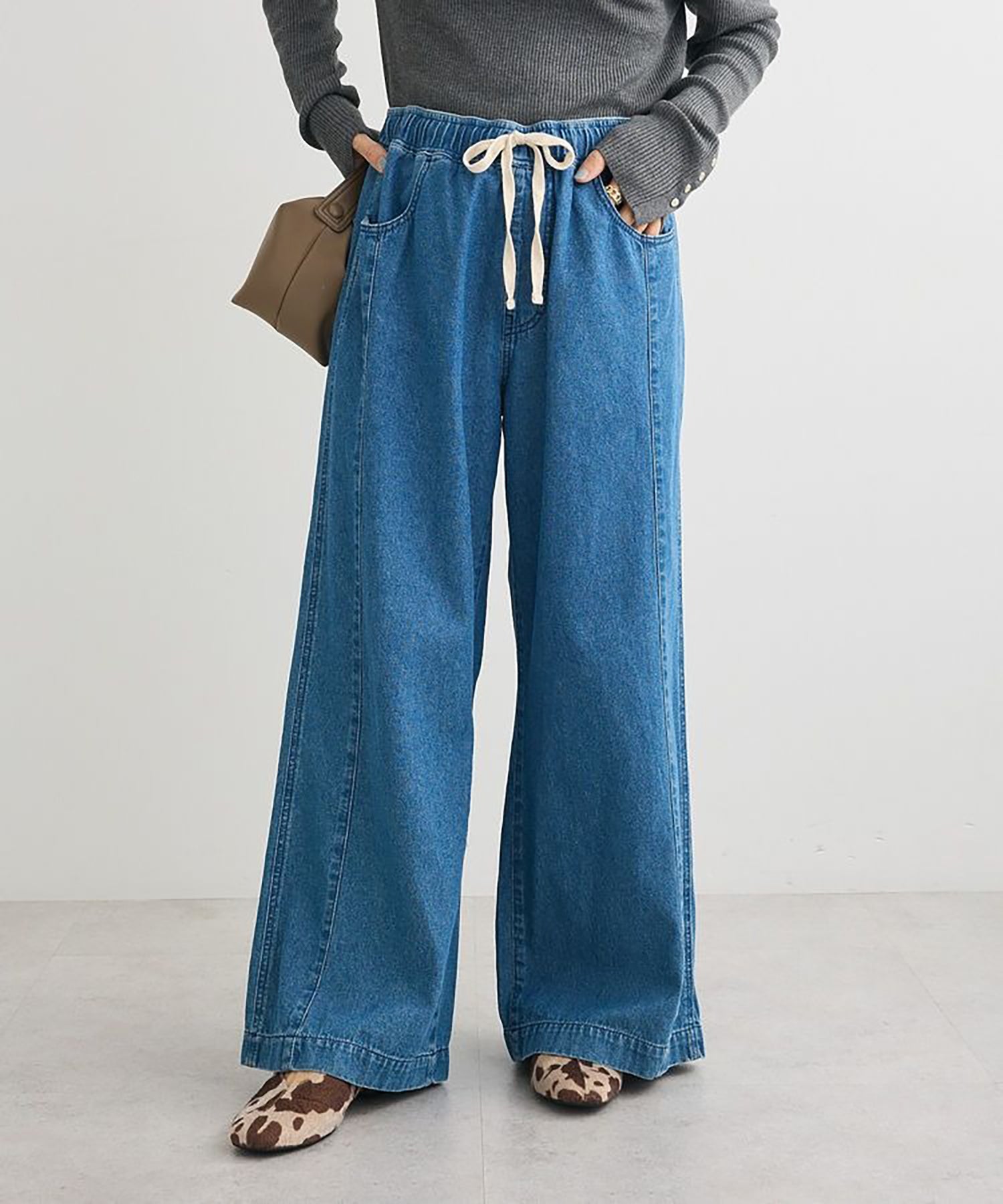 Raburi Light denim easy baggy pants - Black - Green Parks