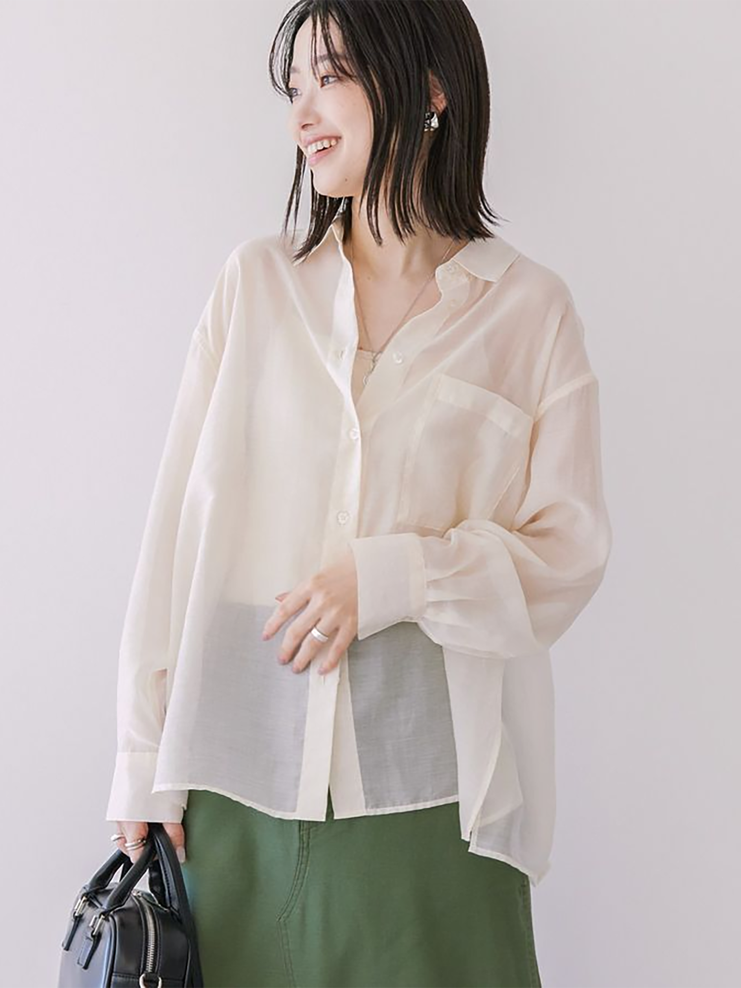Hikage Sheer Shirt - Beige - American Holic