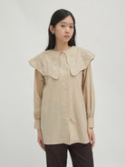 Noura Embroidery Collar Blouse - Beige - Velvet at Bobo