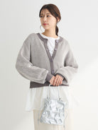 Bobo Tokyo Green Parks Kazami Color-Blocked Ribbed Docking Gray Blouse Wanita