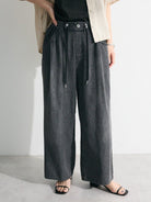 Bobo Tokyo Green Parks Kinmokusei Wide Leg Denim Pants Black Celana Jeans Wanita