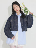 Bobo Tokyo Earth Music & Ecology Nika Short Denim Jacket Indigo Jaket Jeans Wanita
