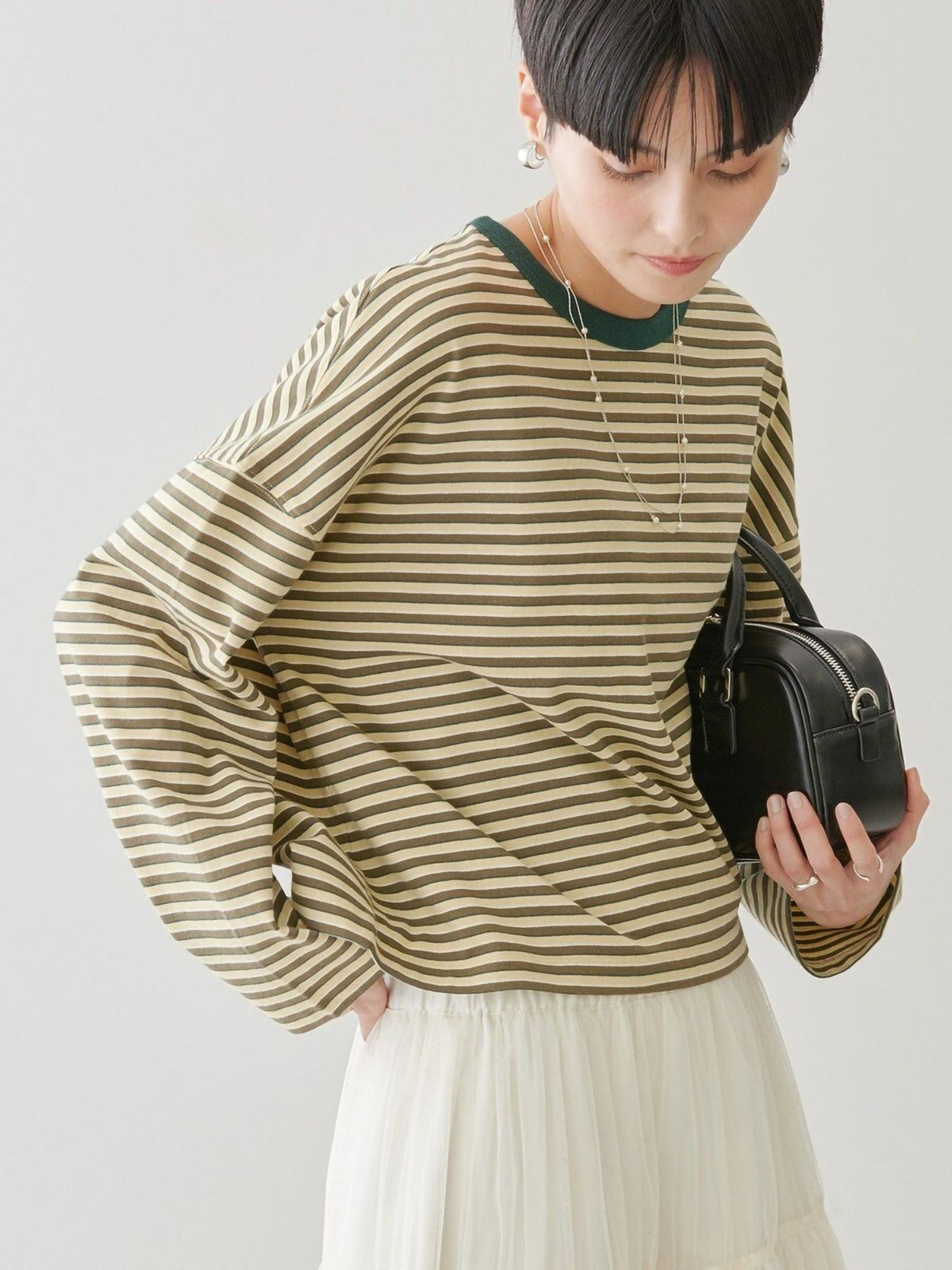 Bobo Tokyo American Holic Sawara Multi-Border Pullover Charcoal Gray Sweater Wanita