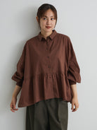 Bobo Tokyo Craft Standard Boutique Shion Peplum Long Sleeve Blouse Brown Blouse Wanita