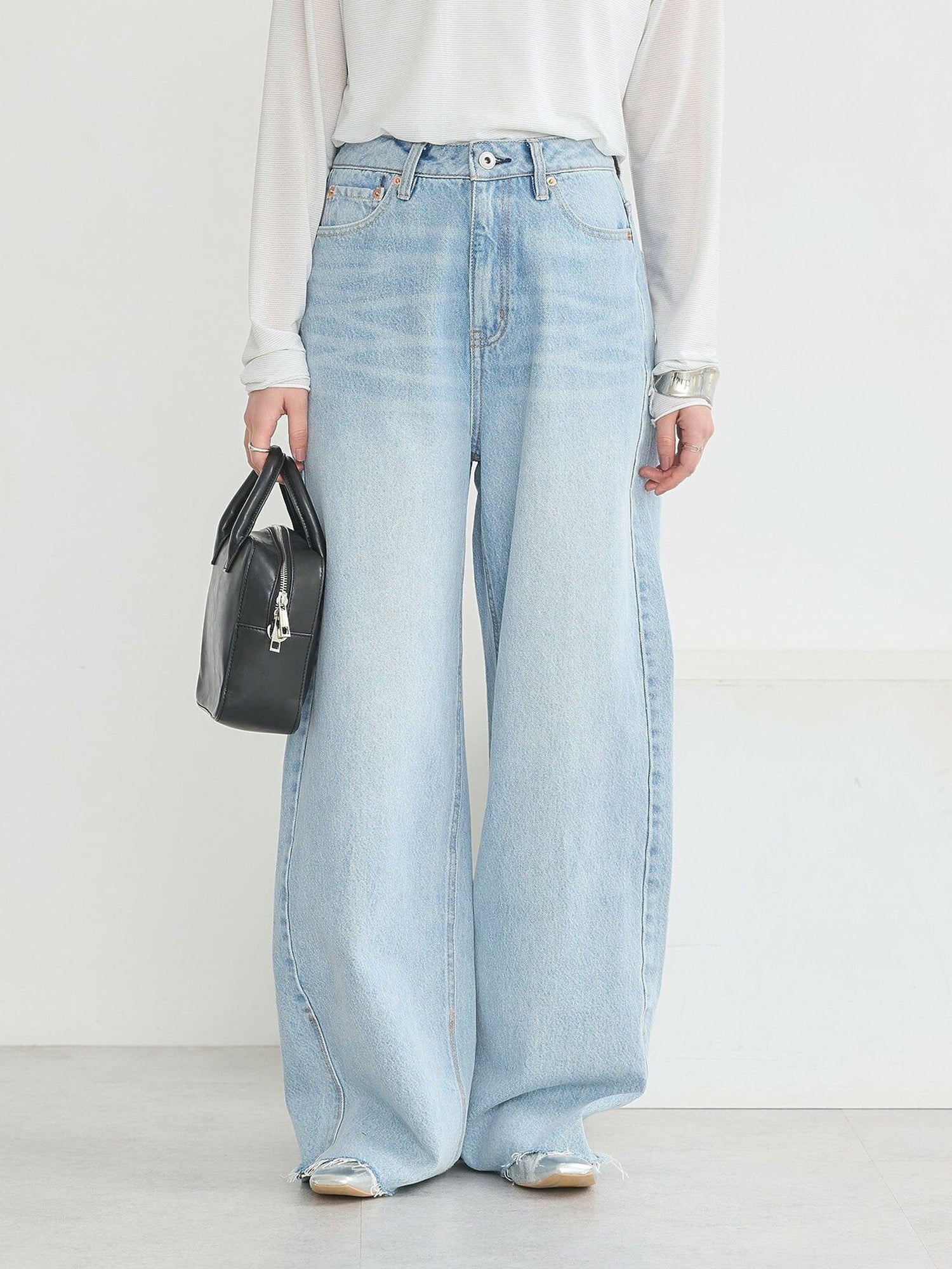 Oniyuri Wide Leg Denim Pants - Light Indigo - Earth Music & Ecology