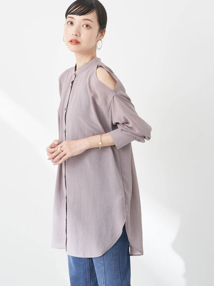 Model Kemaja Wanita Modern Sutairu Shoulder Slit Shirt