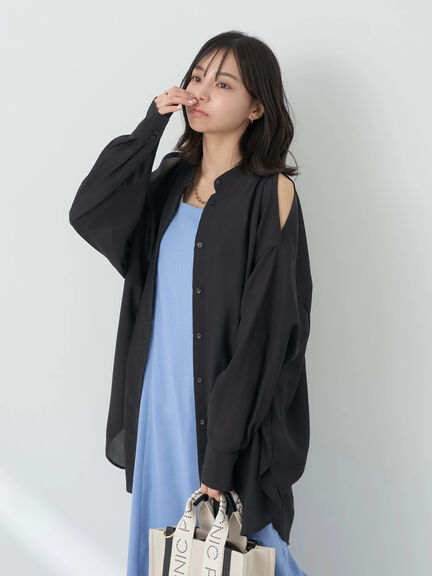Model Kemaja Wanita Modern Sutairu Shoulder Slit Shirt